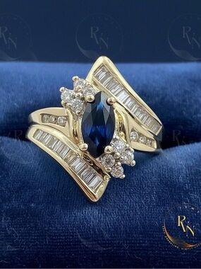 14K Gold plated Sapphire and Diamond Women's Statement Ring